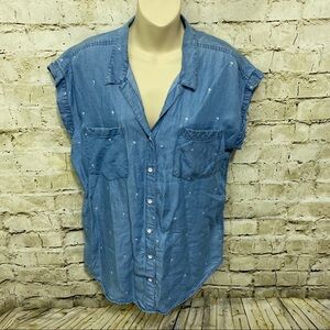 Jacks Girlfriend Blue Tencel Palm Tree Button Up